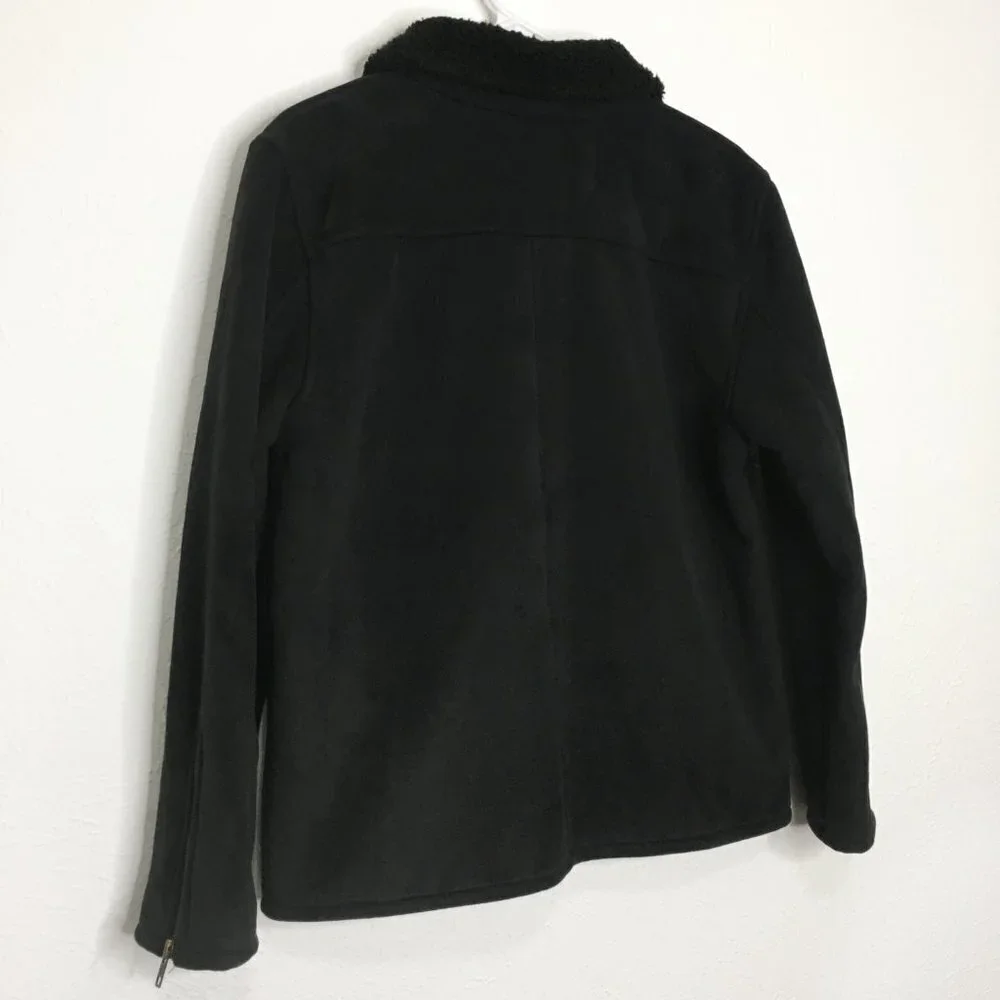 COUNTY CLOTHING CO. Faux Suede Sherpa Lined Zip Up Shearling Jacket Black MEDIUM - Picture 7 of 12